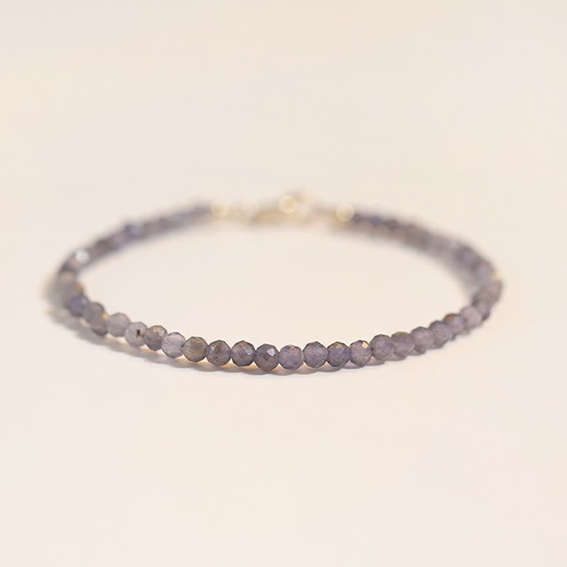 Buddha Stones 3mm Amethyst Iolite Ultra-thin Beads 14k Gold Plated Copper Communication Bracelet