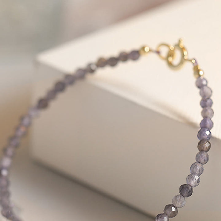 Buddha Stones 3mm Amethyst Iolite Ultra-thin Beads 14k Gold Plated Copper Communication Bracelet