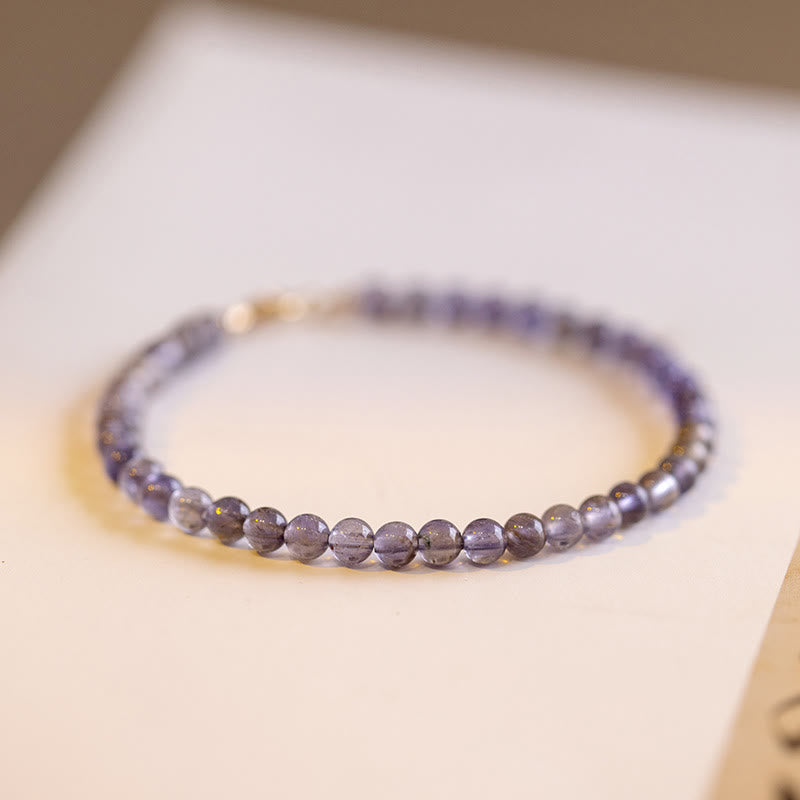 Buddha Stones 3mm Amethyst Iolite Ultra-thin Beads 14k Gold Plated Copper Communication Bracelet