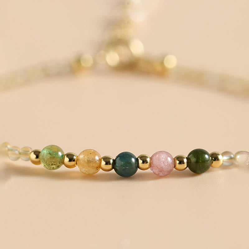 Buddha Stones 2.5mm Ultra-thin Citrine Tourmaline 14K Gold Filled Copper Beads Prosperity Bracelet