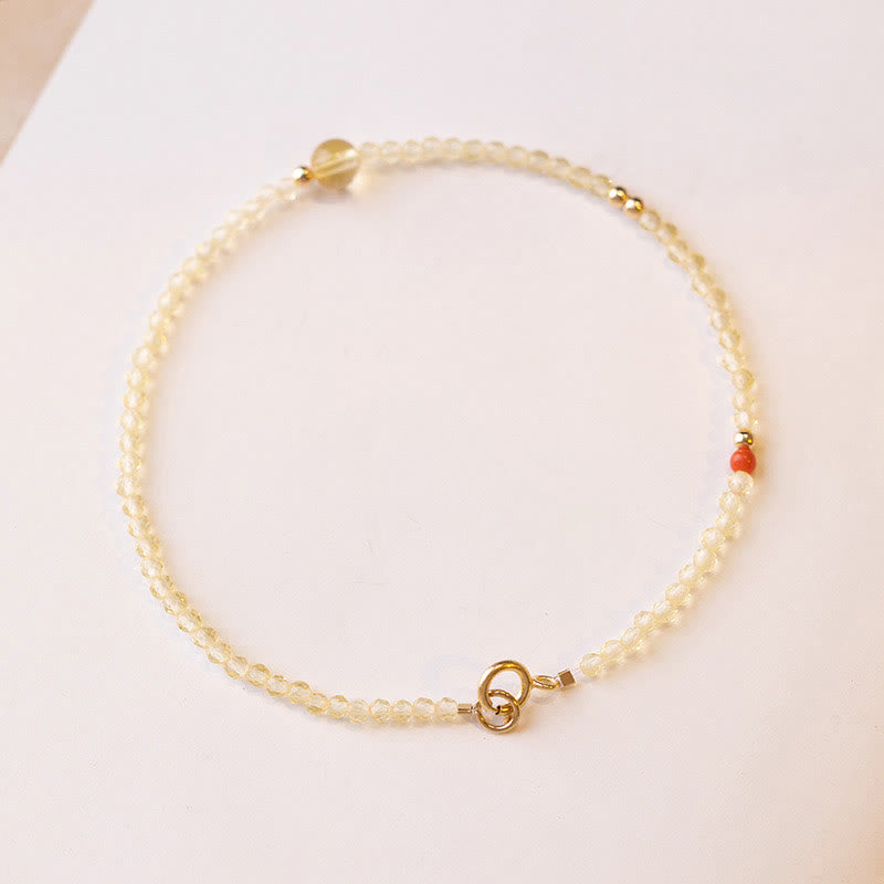 Buddha Stones 2mm Ultra-thin Citrine 14K Gold Plated Copper Beads Protection Bracelet