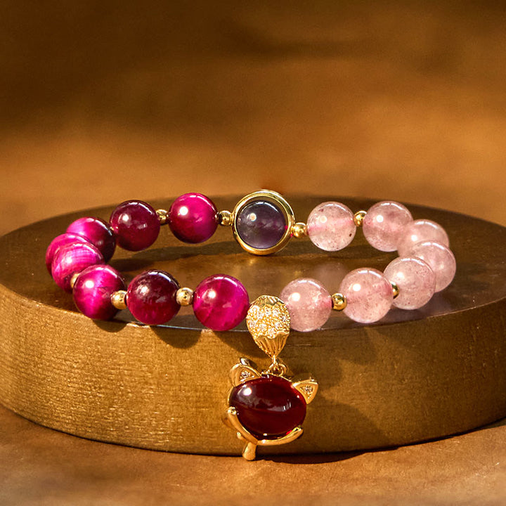 Buddha Stones Natural Strawberry Quartz Pixiu Love Bracelet