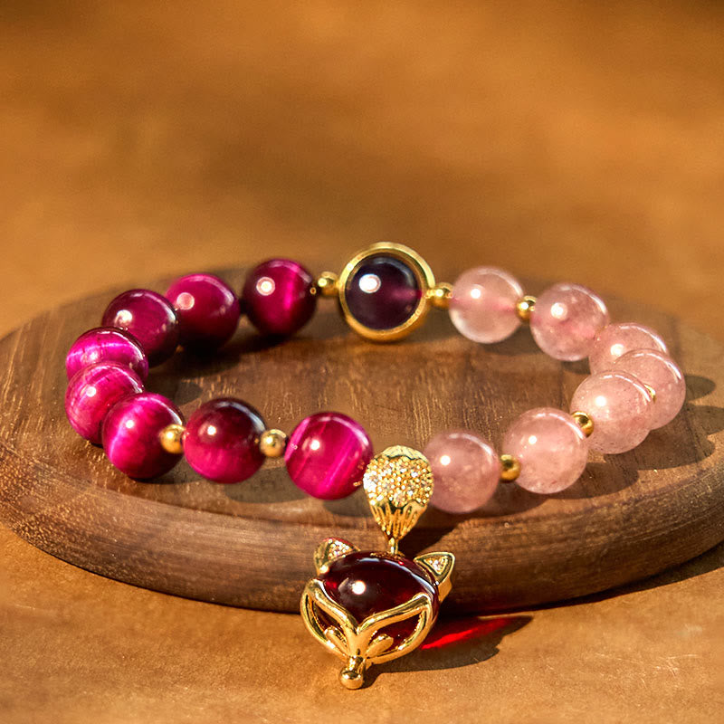 Buddha Stones Natural Strawberry Quartz Pixiu Love Bracelet