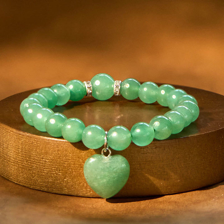 Buddha Stones Various Crystal Green Aventurine Love Heart Balance Bracelet