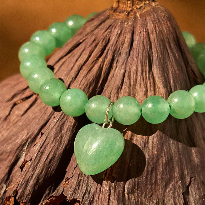 Buddha Stones Various Crystal Green Aventurine Love Heart Balance Bracelet