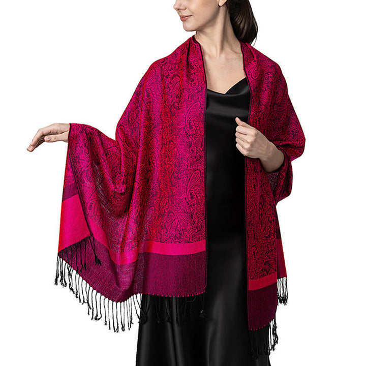 Buddha Stones Tibetan Cashew Jacquard Tassels Shawl Spring Fall Winter Warm Cozy Scarf Wrap