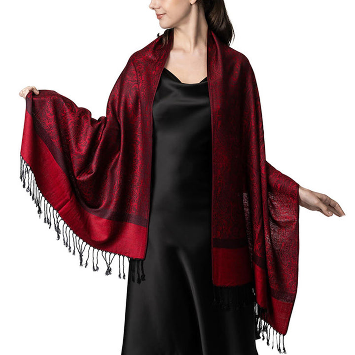 Buddha Stones Tibetan Cashew Jacquard Tassels Shawl Spring Fall Winter Warm Cozy Scarf Wrap - FireBrick 180*70cm - image 12