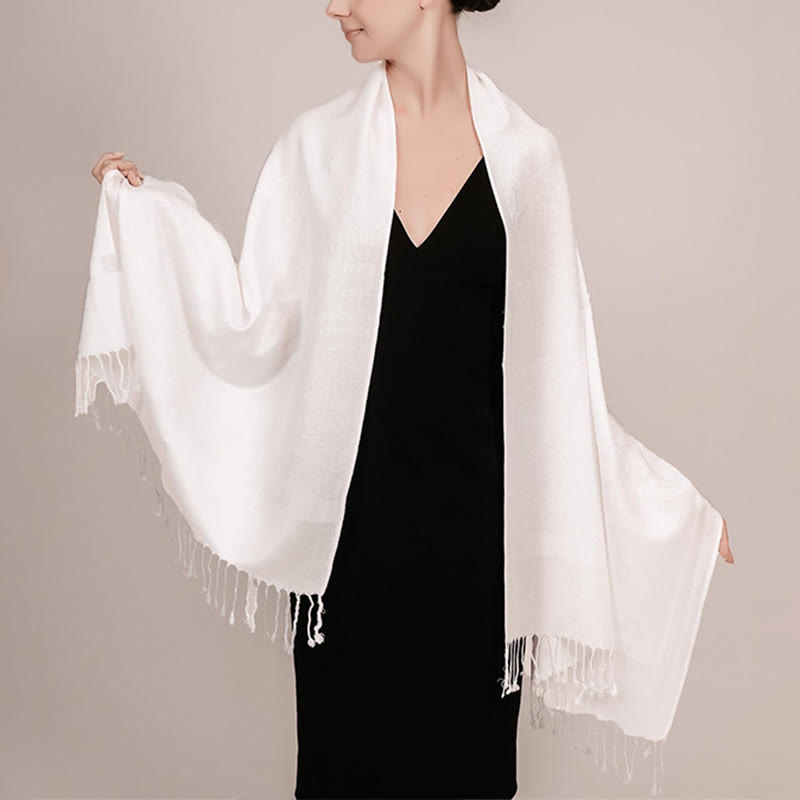 Buddha Stones Tibetan Cashew Jacquard Tassels Shawl Spring Fall Winter Warm Cozy Scarf Wrap - White 180*70cm - image 15