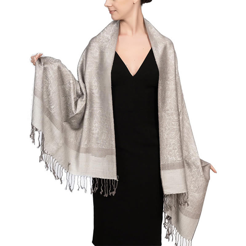 Buddha Stones Tibetan Cashew Jacquard Tassels Shawl Spring Fall Winter Warm Cozy Scarf Wrap - AntiqueWhite 180*70cm - image 26