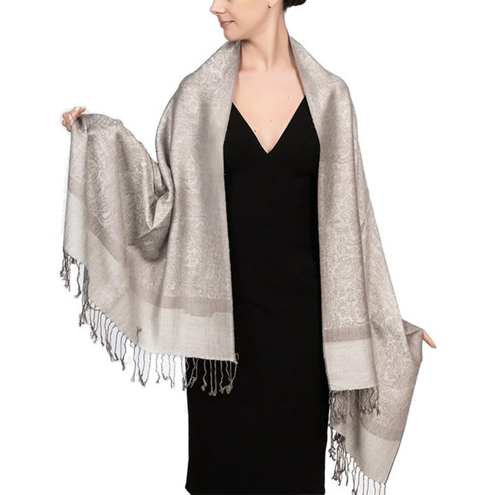Buddha Stones Tibetan Cashew Jacquard Tassels Shawl Spring Fall Winter Warm Cozy Scarf Wrap - AntiqueWhite 180*70cm - image 26