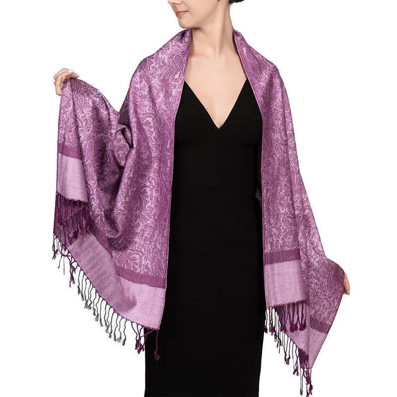 Buddha Stones Tibetan Cashew Jacquard Tassels Shawl Spring Fall Winter Warm Cozy Scarf Wrap