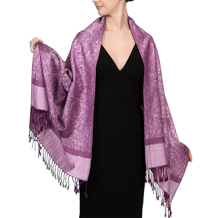 Buddha Stones Tibetan Cashew Jacquard Tassels Shawl Spring Fall Winter Warm Cozy Scarf Wrap - Magenta 180*70cm - image 31