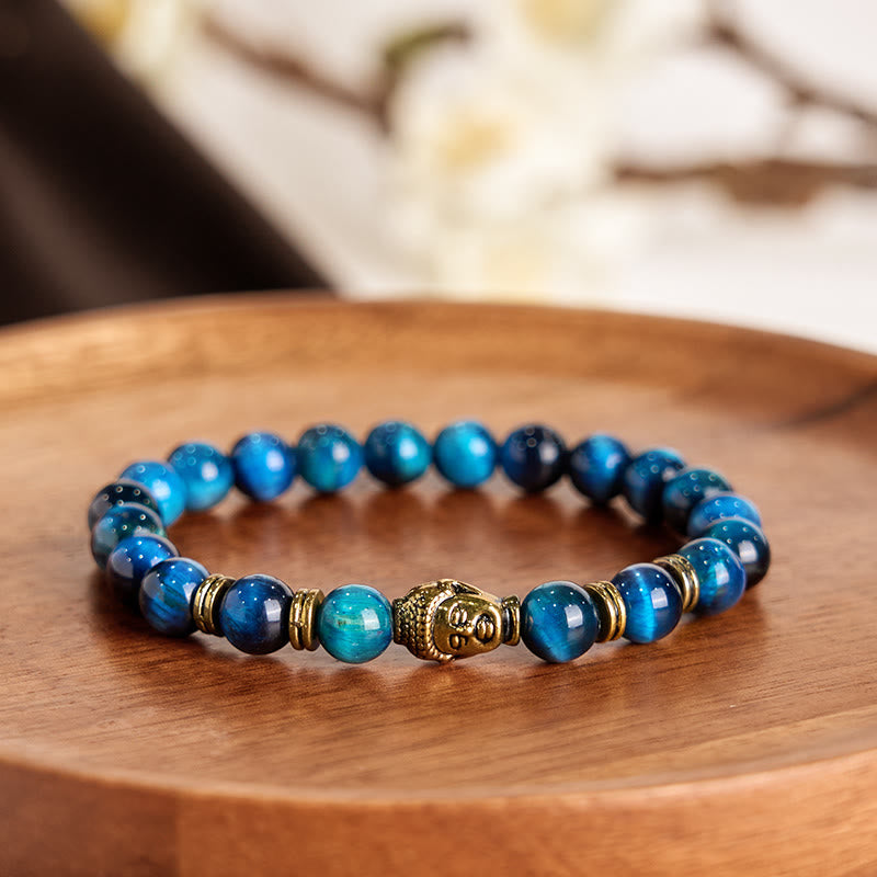 Buddha Stones Blue Green Red Tiger Eye Buddha Head Balance Bracelet