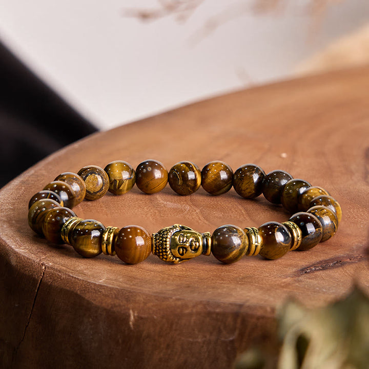 Buddha Stones Blue Green Red Tiger Eye Buddha Head Balance Bracelet