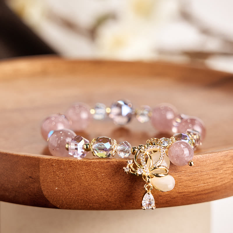 Buddha Stones Natural Strawberry Quartz Butterfly Healing Bracelet