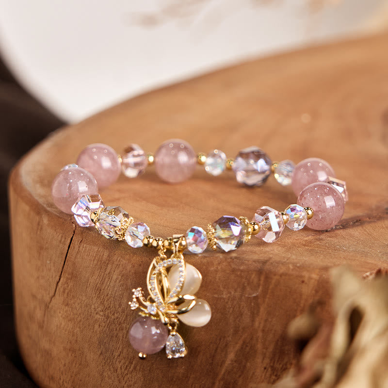 Buddha Stones Natural Strawberry Quartz Butterfly Healing Bracelet