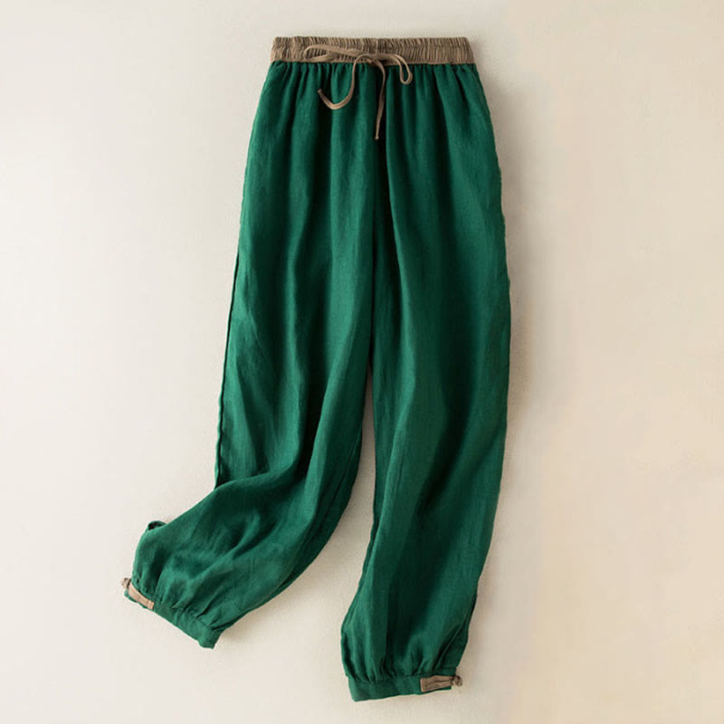Buddha Stones Plain Cotton Drawstring Women's Harem Pants With Pockets - Green - US16，UK/AU20，EU48 (3XL) - image 10