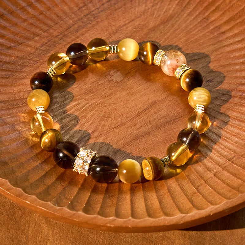 Buddha Stones Citrine Topaz Smoky Quartz Tiger Eye Happiness Bracelet