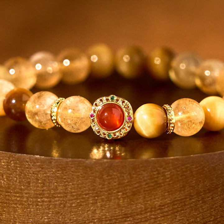 Buddha Stones Citrine Tiger Eye Red Agate Generosity Bracelet