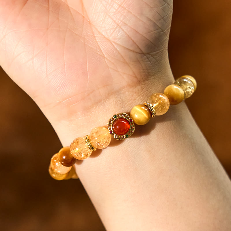 Buddha Stones Citrine Tiger Eye Red Agate Generosity Bracelet