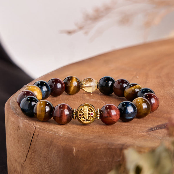 Buddha Stones Tiger Eye Stone Beads Protection Courage Bracelet