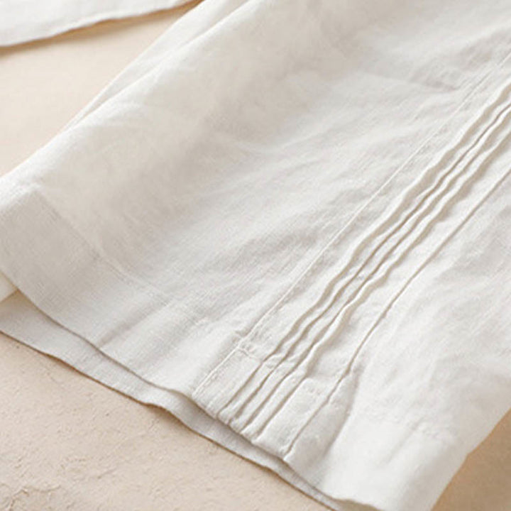 Buddha Stones Casual Plain Color Side Pleats Cotton Linen Women's Wide Leg Pants With Pockets - image 16