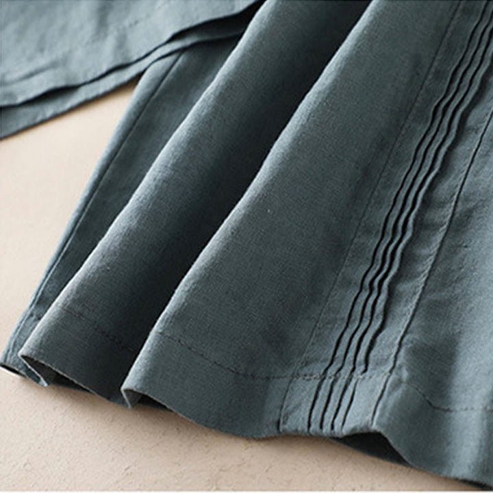 Buddha Stones Casual Plain Color Side Pleats Cotton Linen Women's Wide Leg Pants With Pockets - image 10
