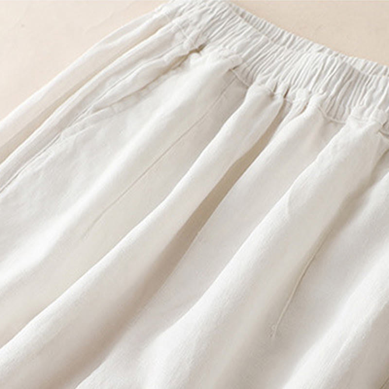 Buddha Stones Casual Plain Color Side Pleats Cotton Linen Women's Wide Leg Pants With Pockets - image 14