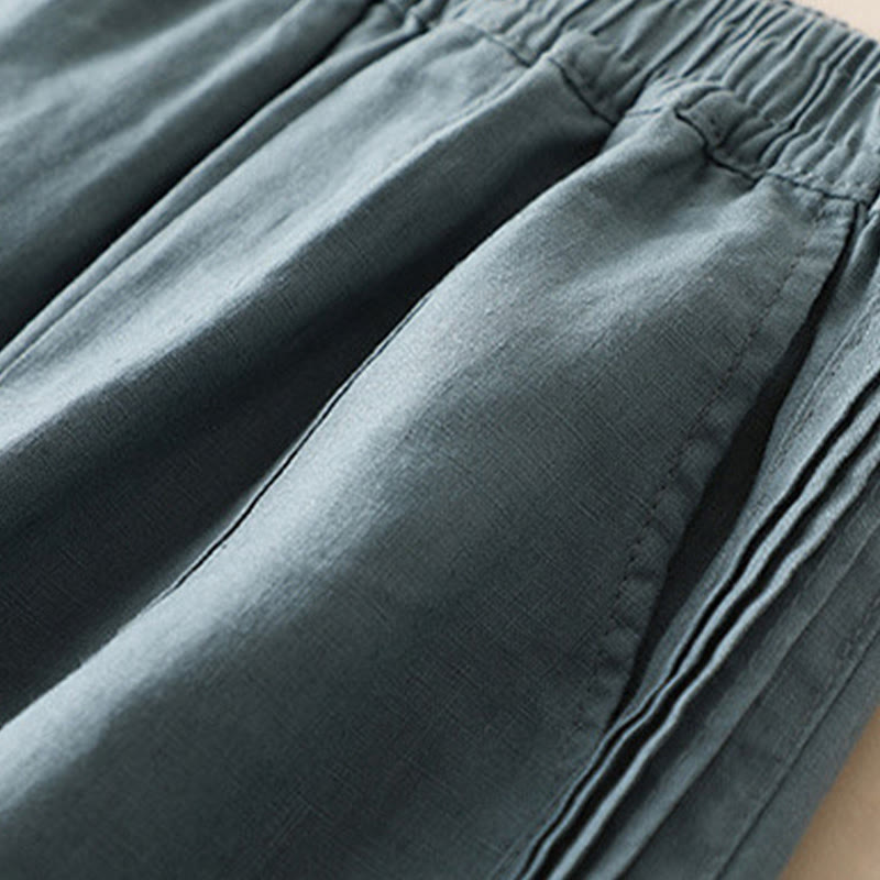 Buddha Stones Casual Plain Color Side Pleats Cotton Linen Women's Wide Leg Pants With Pockets - image 9