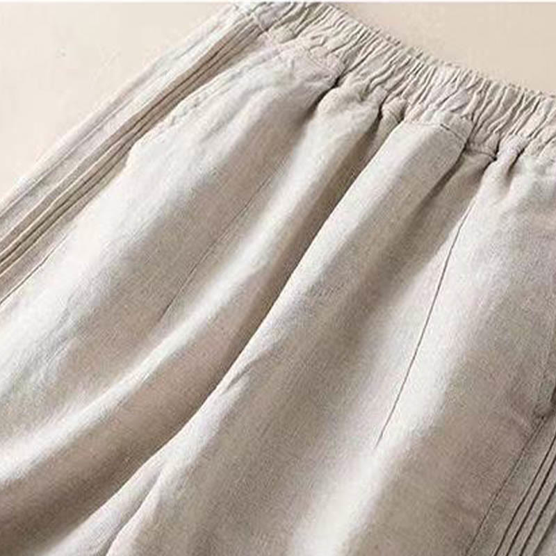 Buddha Stones Casual Plain Color Side Pleats Cotton Linen Women's Wide Leg Pants With Pockets - image 2