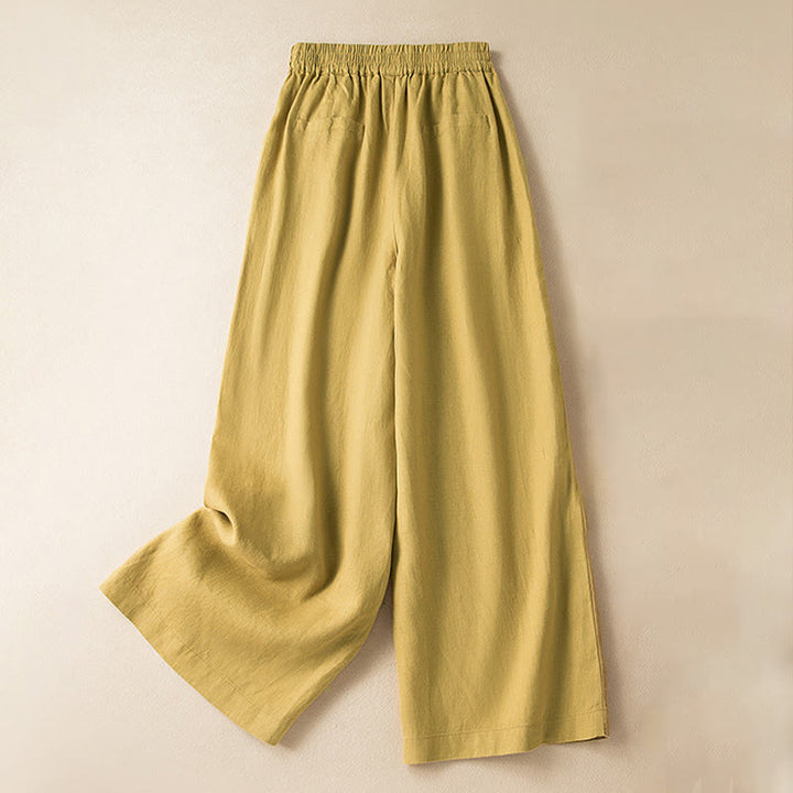 Buddha Stones Casual Solid Color Women's Wide Leg Pants With Pockets - Yellow - US12，UK/AU16，EU44 (3XL) - image 27