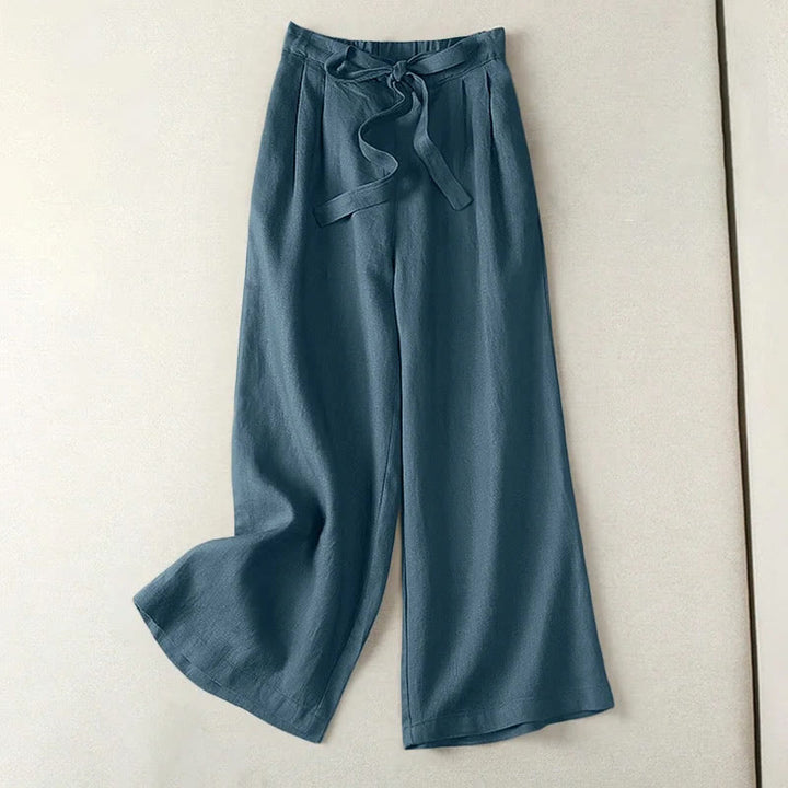 Buddha Stones Casual Solid Color Drawstring Cotton Linen Women's Wide Leg Pants