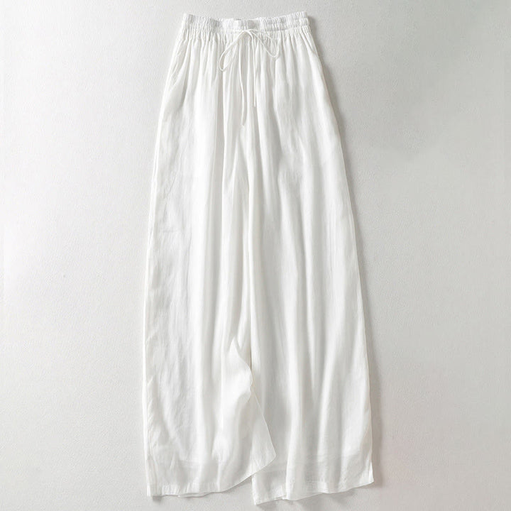Buddha Stones Solid Color Lace-up Cotton Women's Wide Leg Pants