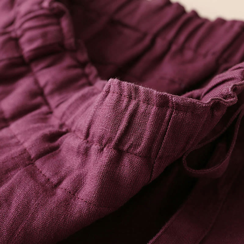 Buddha Stones Casual Plain Color Lace-up Cotton Linen Women's Wide Leg Pants - image 16