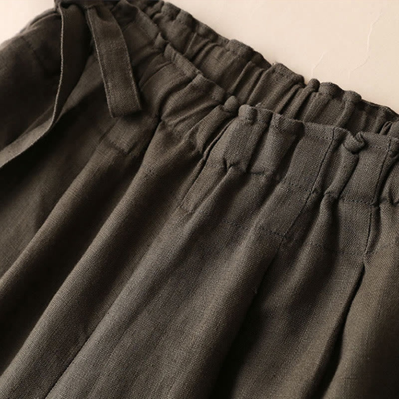 Buddha Stones Casual Plain Color Lace-up Cotton Linen Women's Wide Leg Pants - image 27