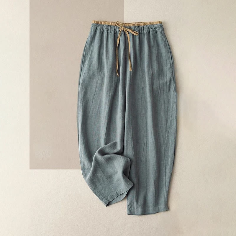 Buddha Stones Casual Solid Color Cotton Linen Drawstring Women's Pants With Pockets - CadetBlue - Corduroy · Fleece-Lined - US16，UK/AU20，EU48 (3XL) - image 0