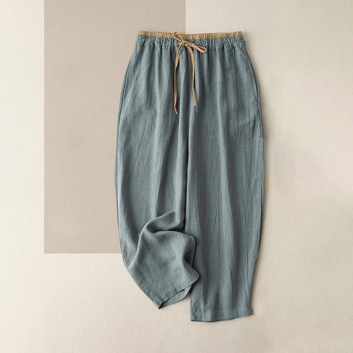 Buddha Stones Casual Solid Color Cotton Linen Drawstring Women's Pants With Pockets - CadetBlue - US16，UK/AU20，EU48 (3XL) - image 0