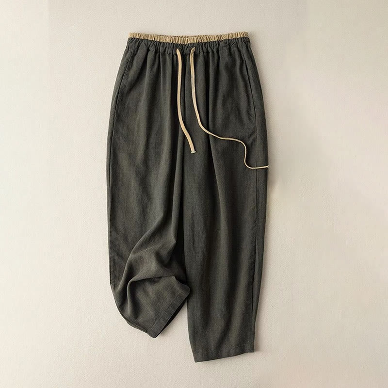 Buddha Stones Casual Solid Color Cotton Linen Drawstring Women's Pants With Pockets - DarkOliveGreen - US16，UK/AU20，EU48 (3XL) - image 6