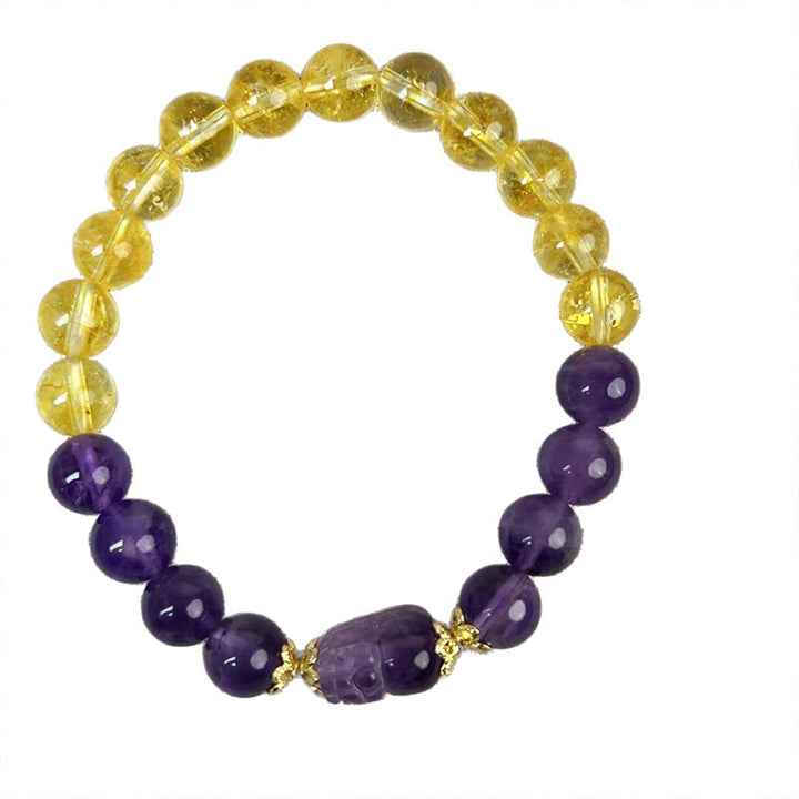 Buddha Stones Citrine Amethyst Pixiu Prosperity Bracelet