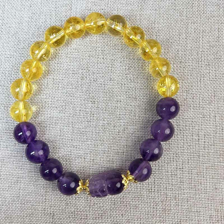 Buddha Stones Citrine Amethyst Pixiu Prosperity Bracelet