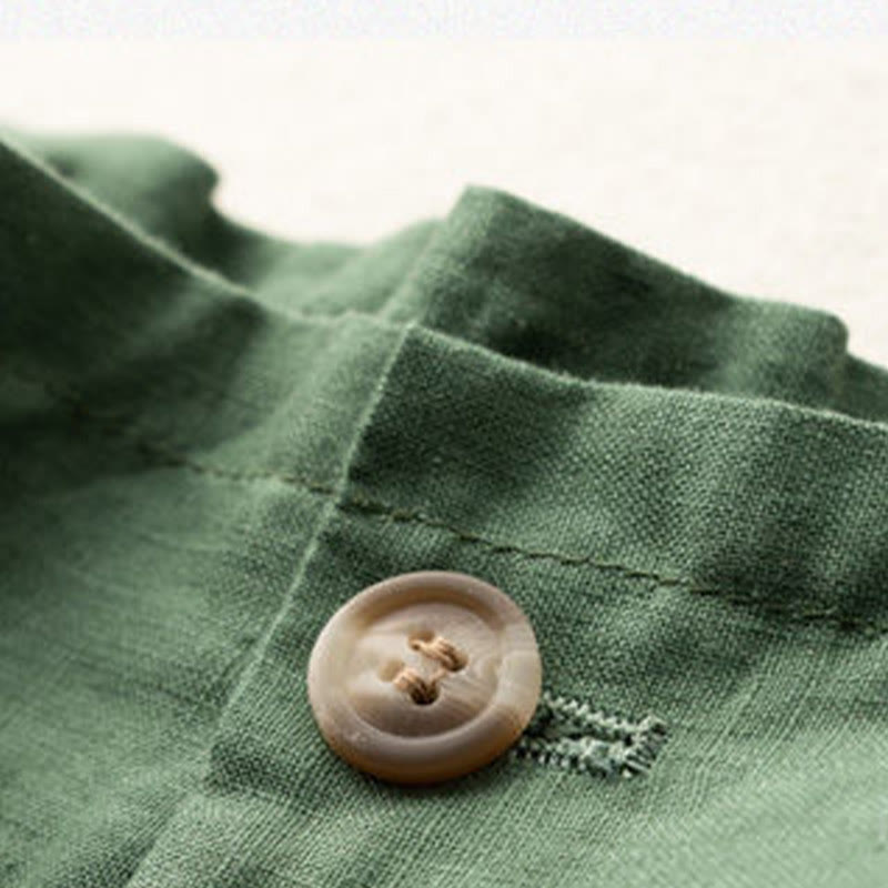 Buddha Stones Casual Solid Color Button Zipper Cotton Linen Women's Shorts With Pockets - image 9