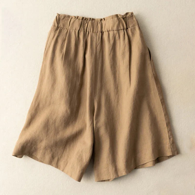 Buddha Stones Casual Solid Color Button Zipper Cotton Linen Women's Shorts With Pockets - Goldenrod - US12，UK/AU16，EU44 (3XL) - image 12