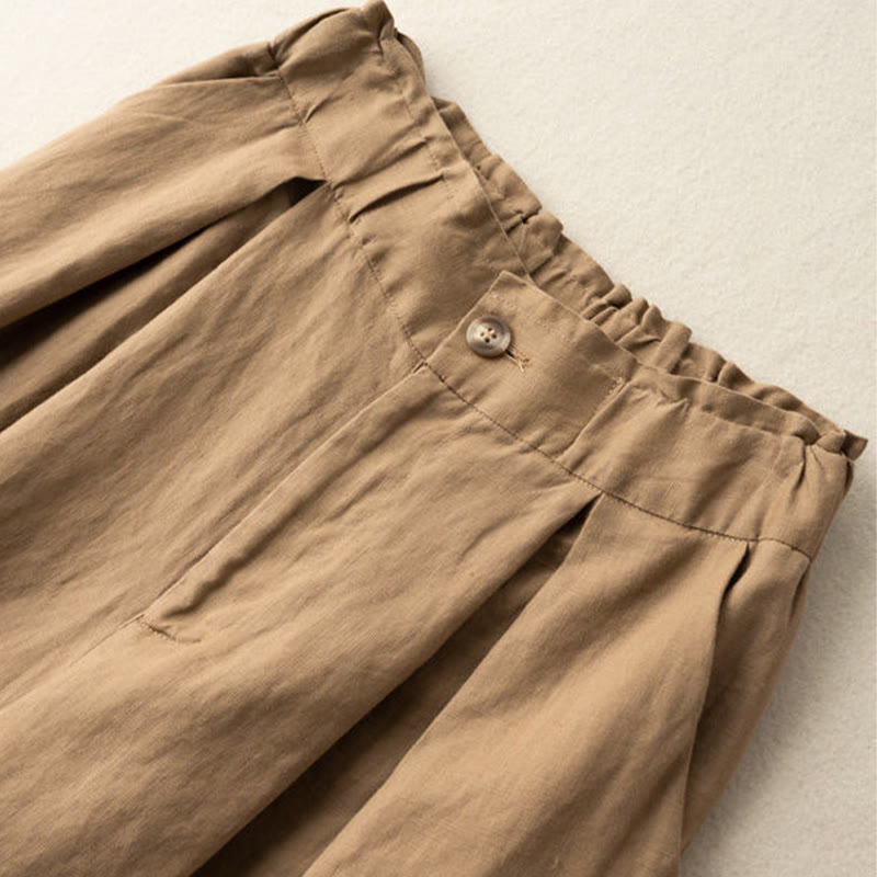 Buddha Stones Casual Solid Color Button Zipper Cotton Linen Women's Shorts With Pockets - image 13