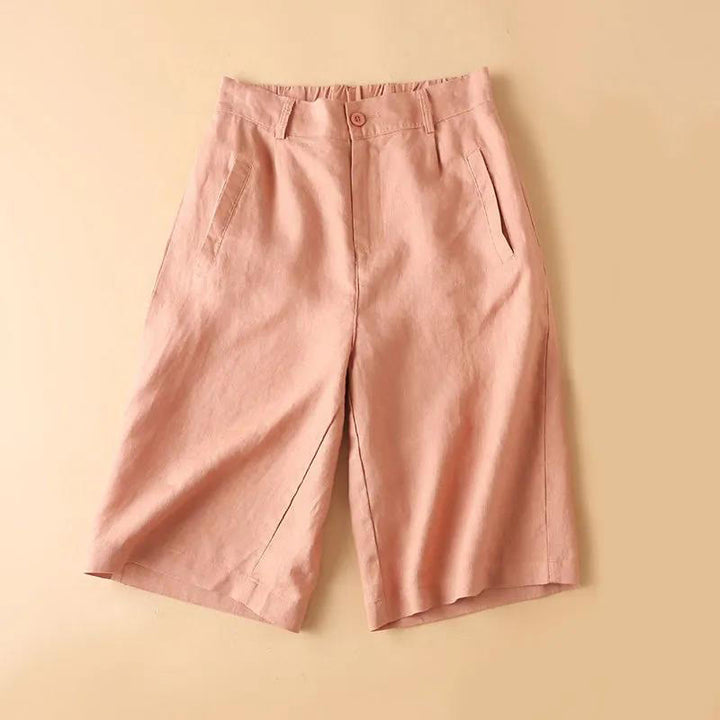 Buddha Stones Plain Color Button Zipper Cotton Women's Shorts With Pockets - LightSalmon - US12，UK/AU16，EU44 (3XL) - image 5