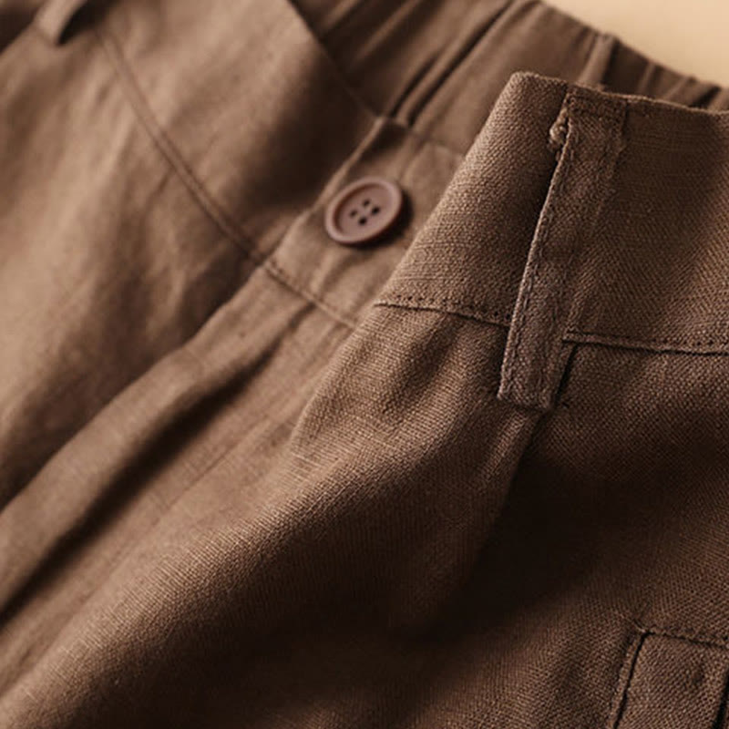 Buddha Stones Plain Color Button Zipper Cotton Women's Shorts With Pockets - image 2