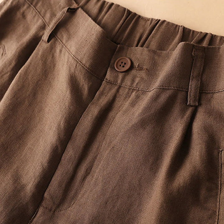 Buddha Stones Plain Color Button Zipper Cotton Women's Shorts With Pockets - image 1