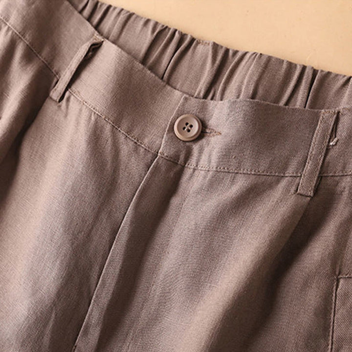 Buddha Stones Plain Color Button Zipper Cotton Women's Shorts With Pockets - image 16