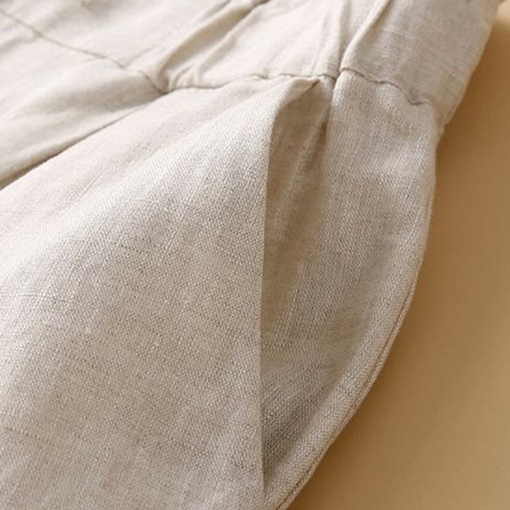 Buddha Stones Plain Color Pleated Zipper Button Cotton Linen Women's Shorts With Pockets - image 11
