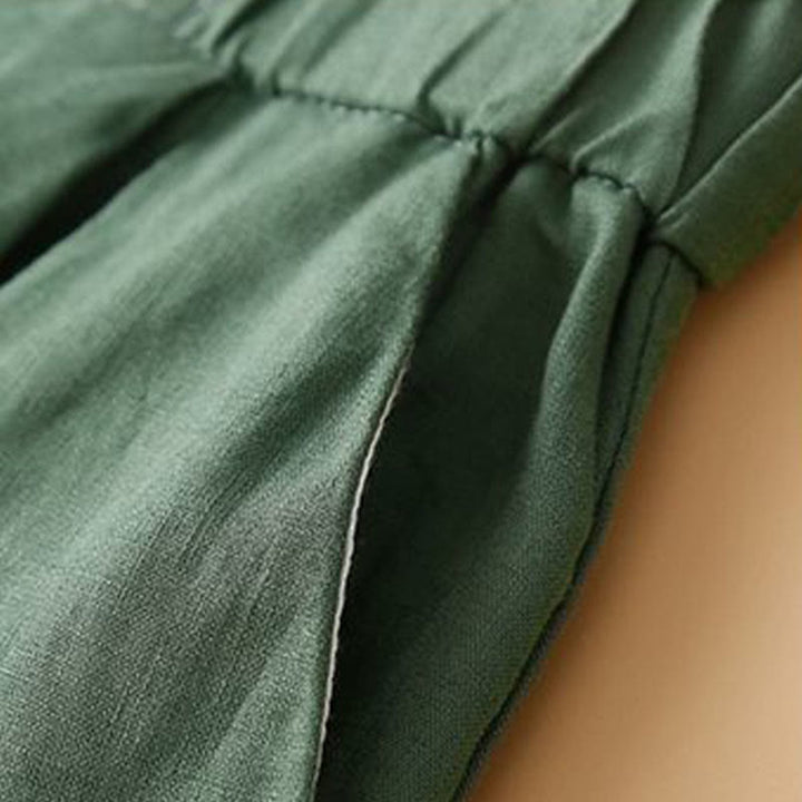 Buddha Stones Plain Color Pleated Zipper Button Cotton Linen Women's Shorts With Pockets - image 16