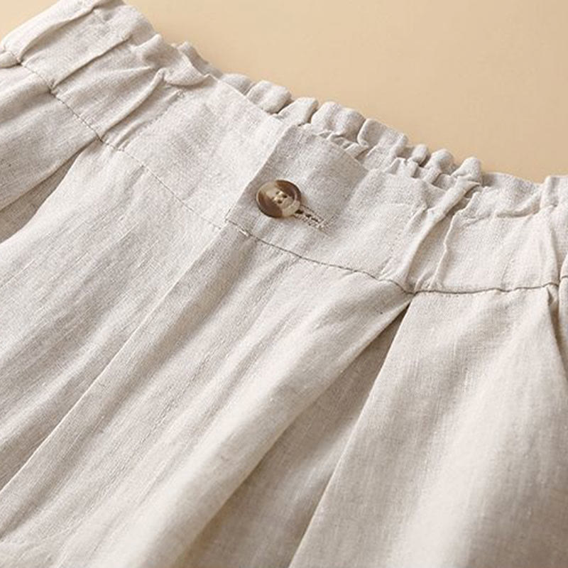 Buddha Stones Plain Color Pleated Zipper Button Cotton Linen Women's Shorts With Pockets - image 11